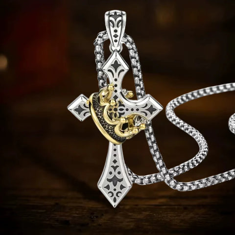 Vintage Crown Cross Necklace