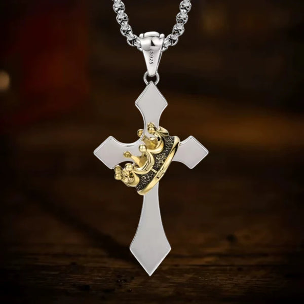 Vintage Crown Cross Necklace