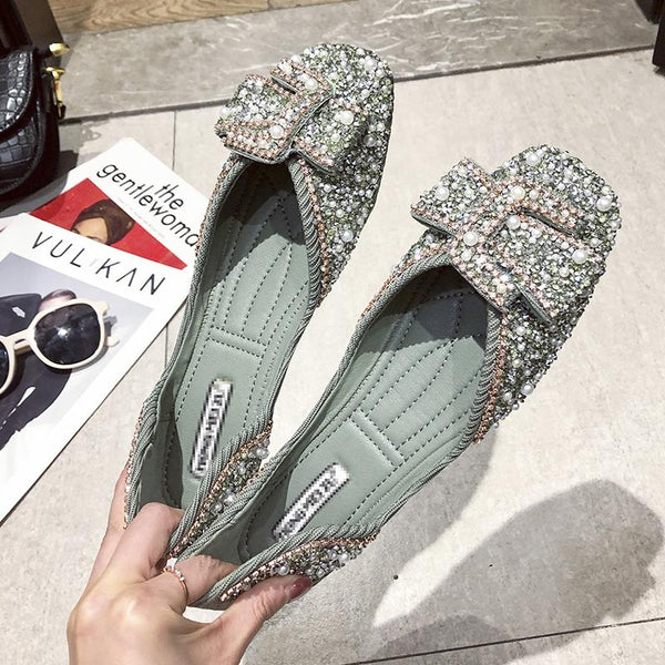 Crystals Pearl Butterfly-knot Women Flats【50%OFF】