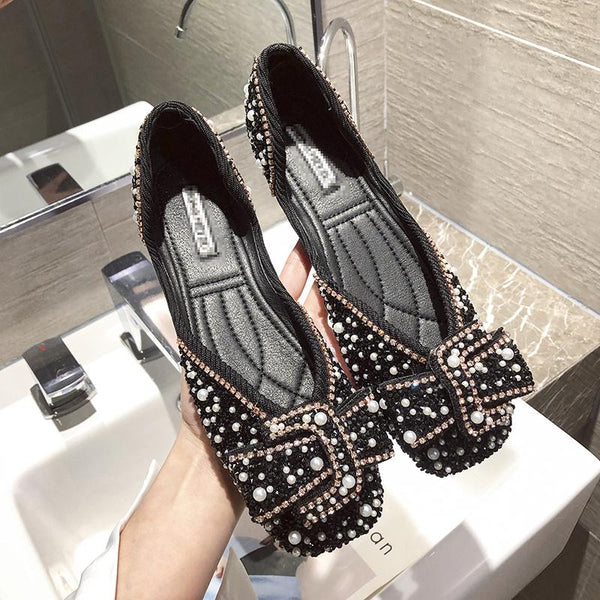 Crystals Pearl Butterfly-knot Women Flats【50%OFF】