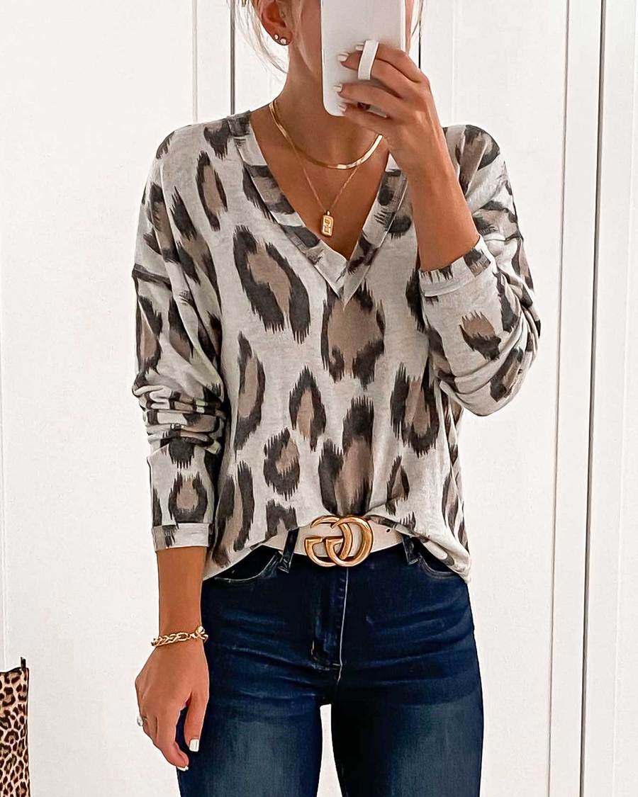 LEOPARD PRINT V NECK TOP (6 COLORS)