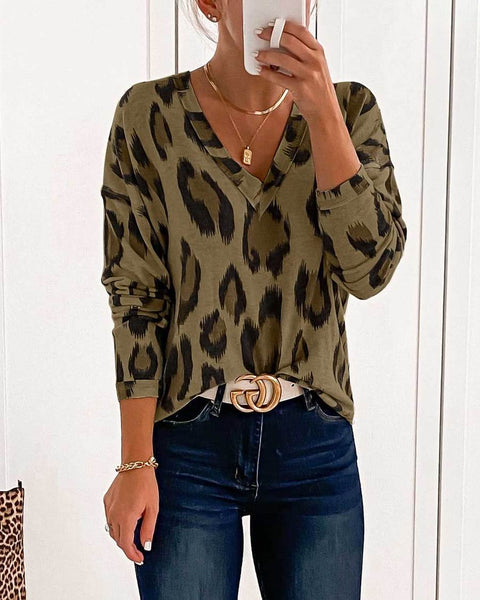 LEOPARD PRINT V NECK TOP (6 COLORS)