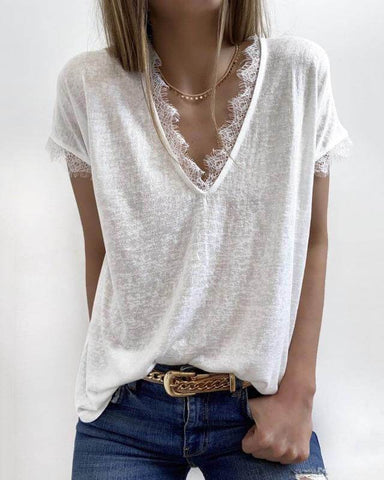 V-Neck Lace Cozy Top
