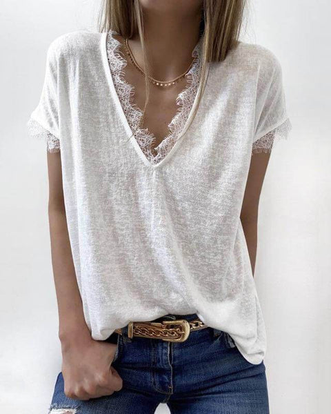 V-Neck Lace Cozy Top