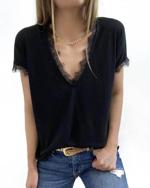 V-Neck Lace Cozy Top