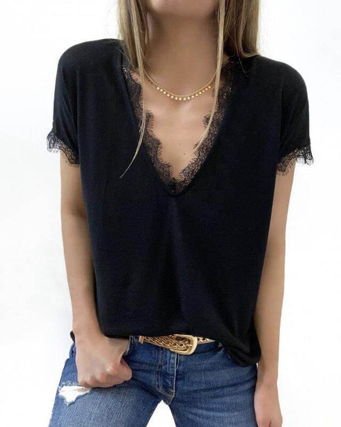 V-Neck Lace Cozy Top