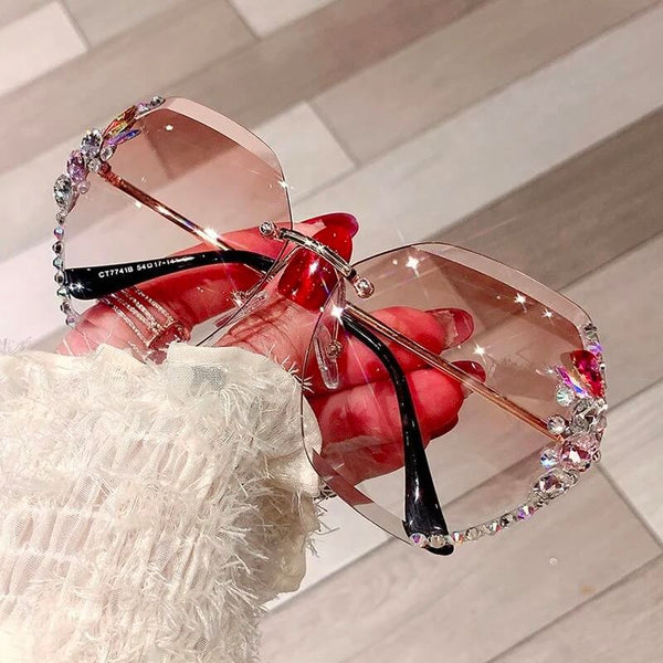 Woman Rimless Diamond Sunglasses For Beach Summer