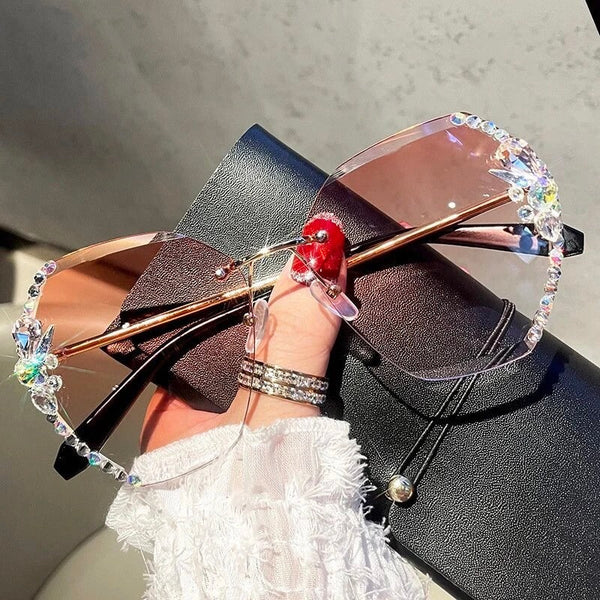 Woman Rimless Diamond Sunglasses For Beach Summer